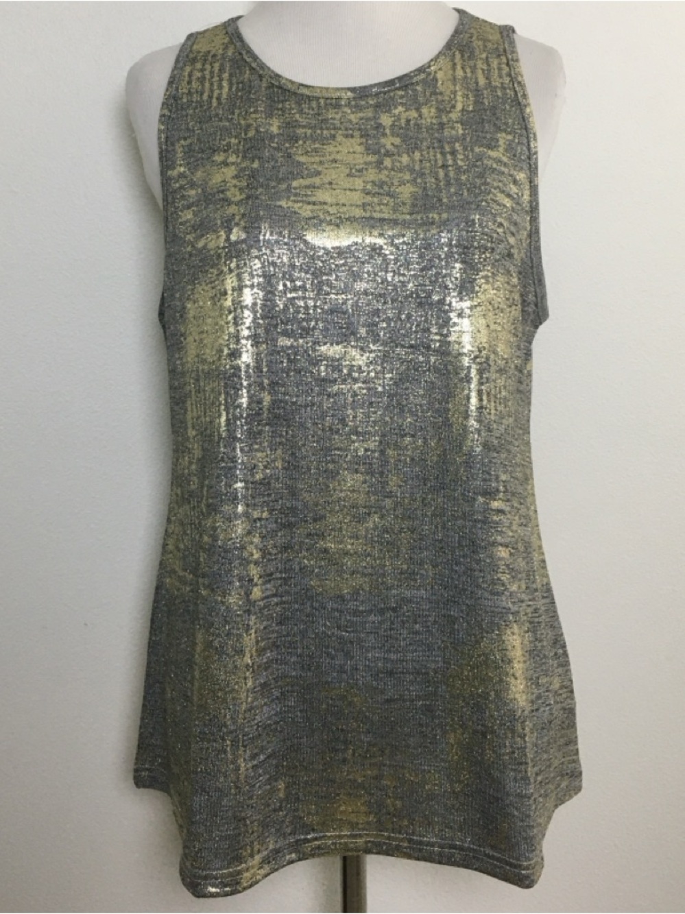 Allegra K | Metallic Gold on Black Sleeveless Tank